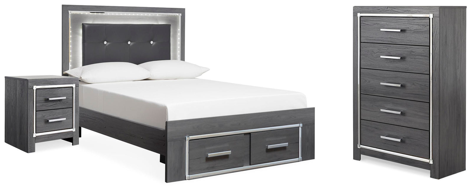 Lodanna Storage Bed, Chest and Nightstand - Gray (B214-SI)