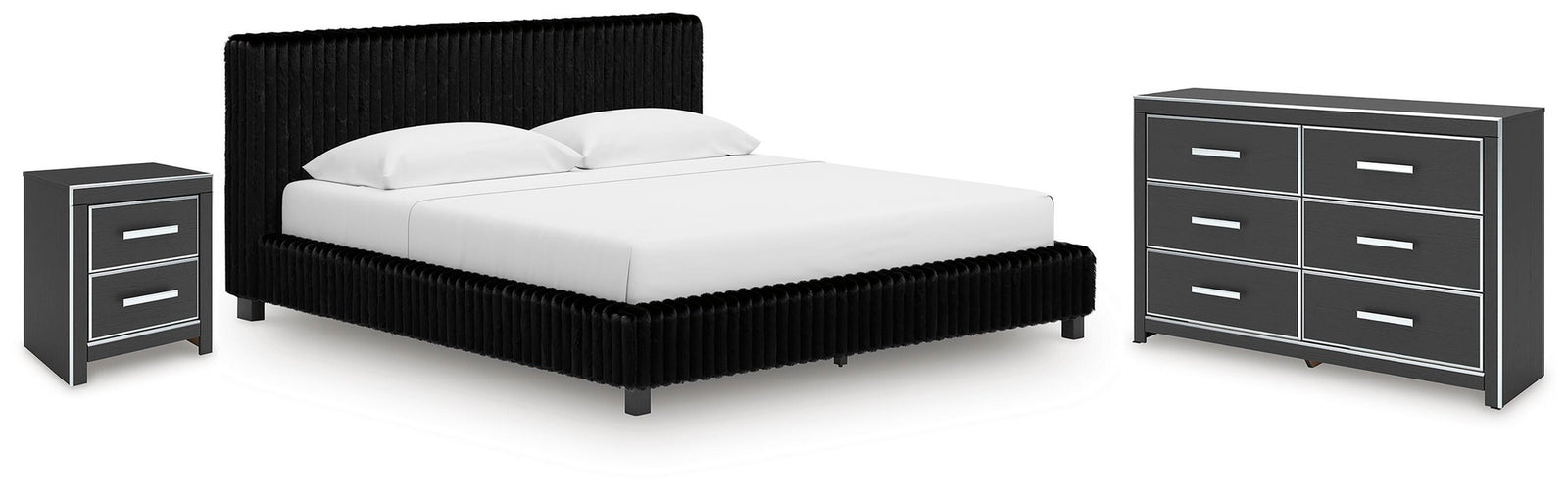 Zuraleus King Upholstered Bed, Dresser and Nightstand (PCB3380-SI)