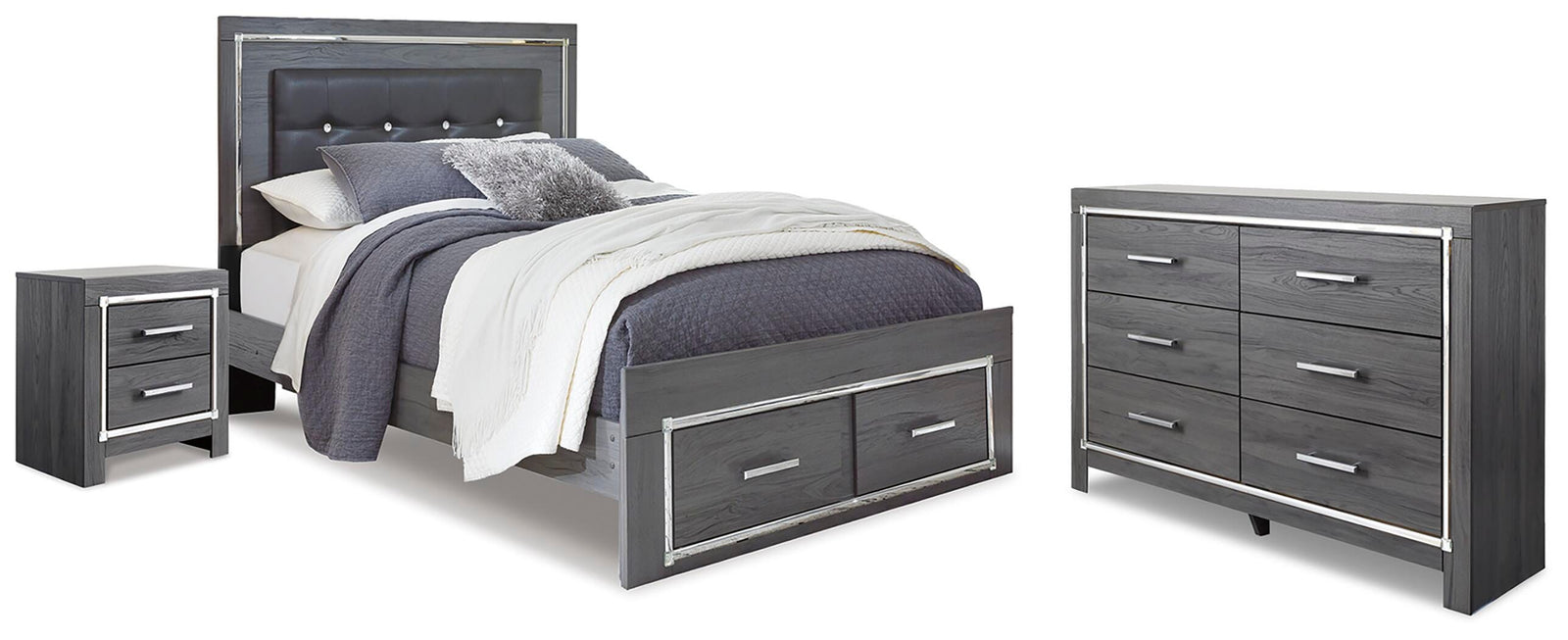 Lodanna Storage Bed, Dresser and Nightstand - Gray (B214-SI)