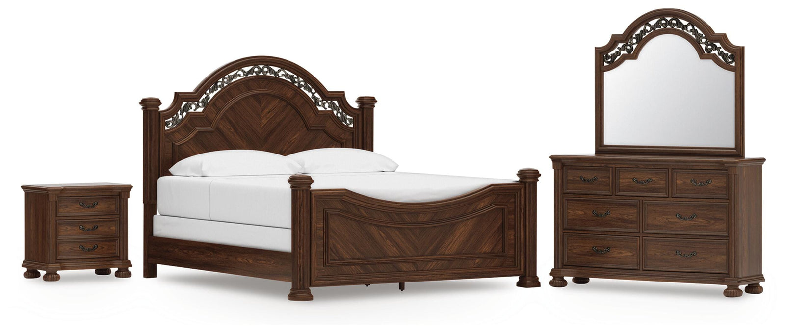 Lavinton Poster Bed, Dresser, Mirror and Nightstand - Brown (B764-SI)