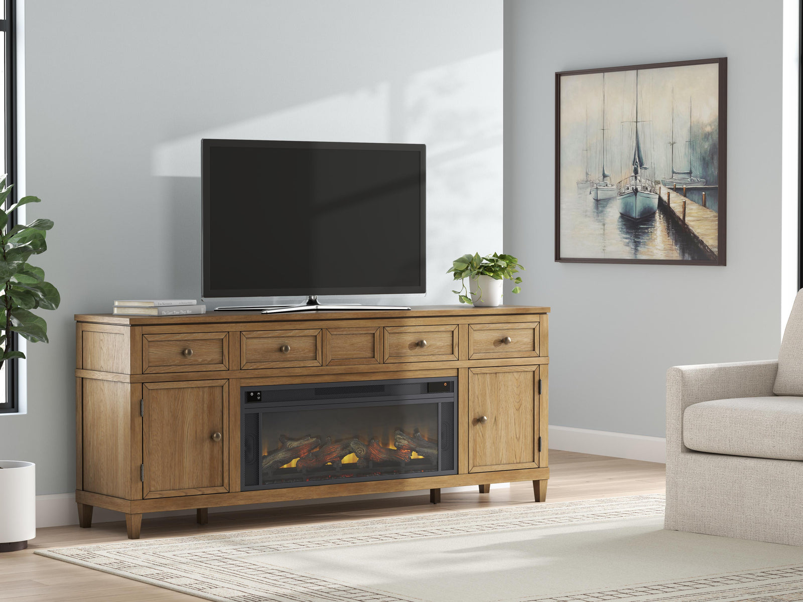 Sharlance 81 TV Stand with Electric Fireplace (W655-SI) - Image 3