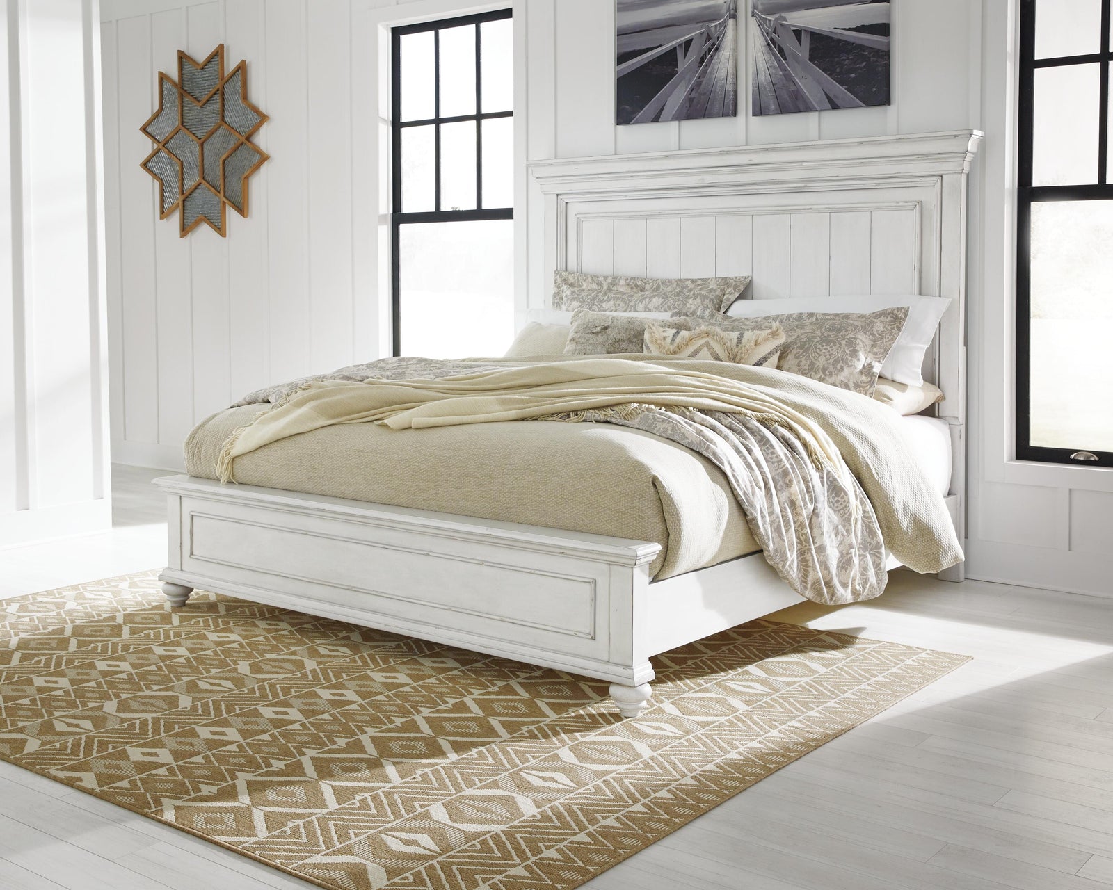 Kanwyn Panel Bed, Dresser, Mirror and 2 Nightstands - Whitewash (B777-SI) - Image 12
