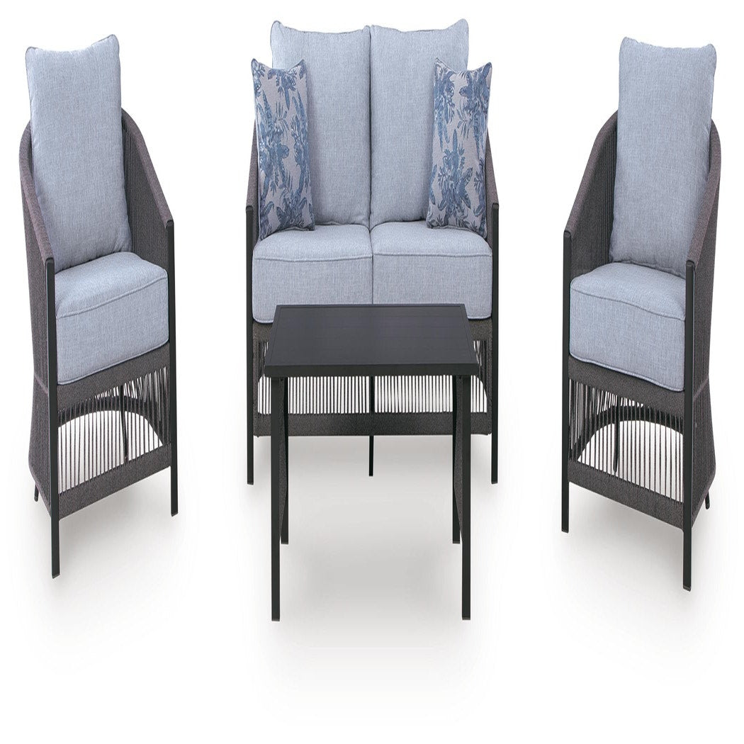 Bridges Beach Outdoor Love/Chairs/Table Set (Set of 4) (PCP391-SI)