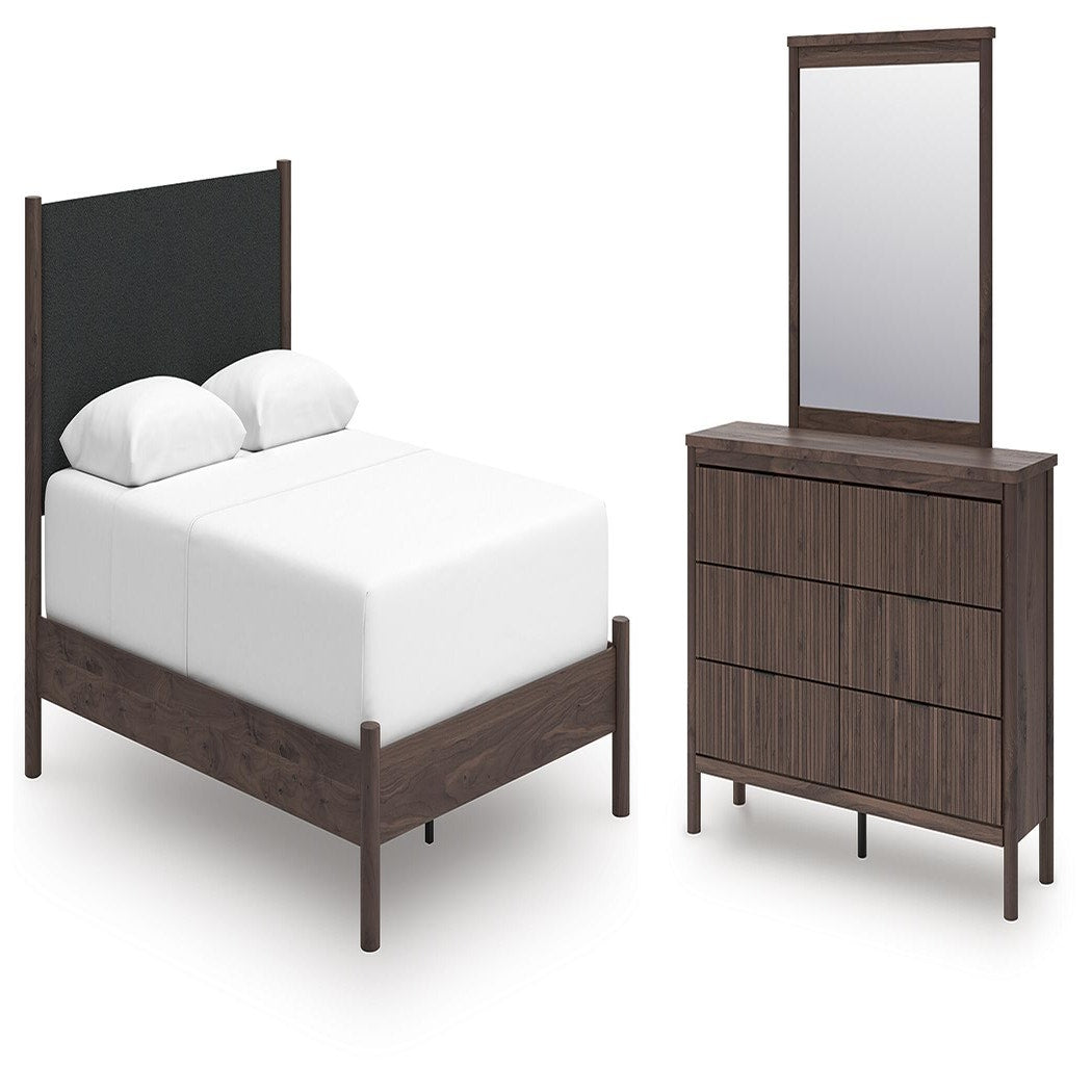 Pamytta Queen Upholstered Panel Bed, Dresser and Mirror (PCB2614-SI)