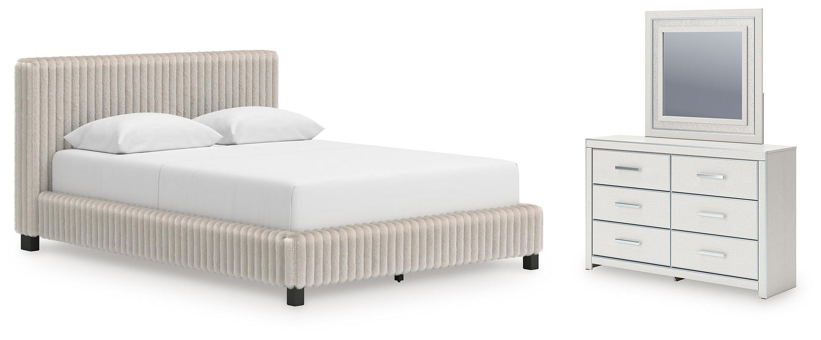 Zuraleus Queen Upholstered Bed, Dresser and Mirror (PCB3381-SI)