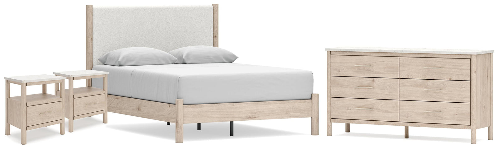 Cadmori Panel Bed, Dresser and 2 Nightstands - Tan (B2615-SI)