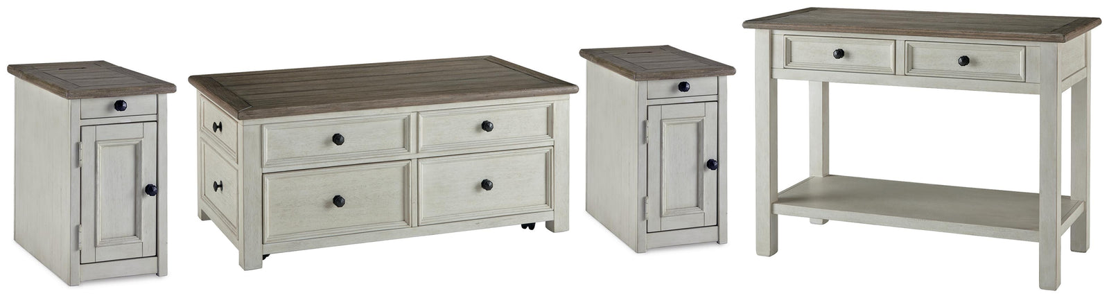 Bolanburg Coffee Table and 2 Chairside End Tables with Console - Two-tone (T637-SI)