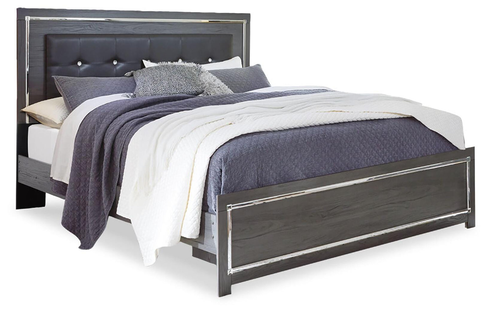 Lodanna Upholstered Panel Bed, Dresser, Mirror, Chest and Nightstand - Gray (B214-SI) - Image 4