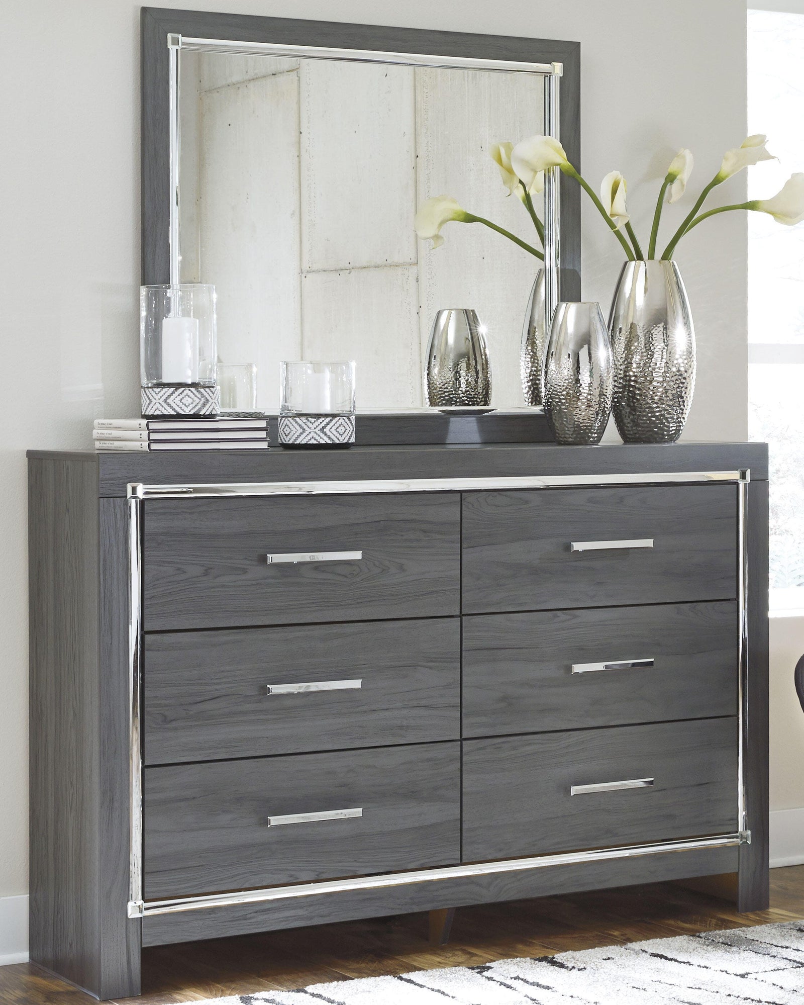 Lodanna Panel Bed, Dresser and Mirror - Gray (B214-SI) - Image 4