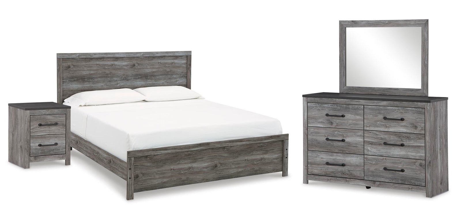 Bronyan Panel Bed, Dresser, Mirror and Nightstand - Dark Gray (B1290-SI)