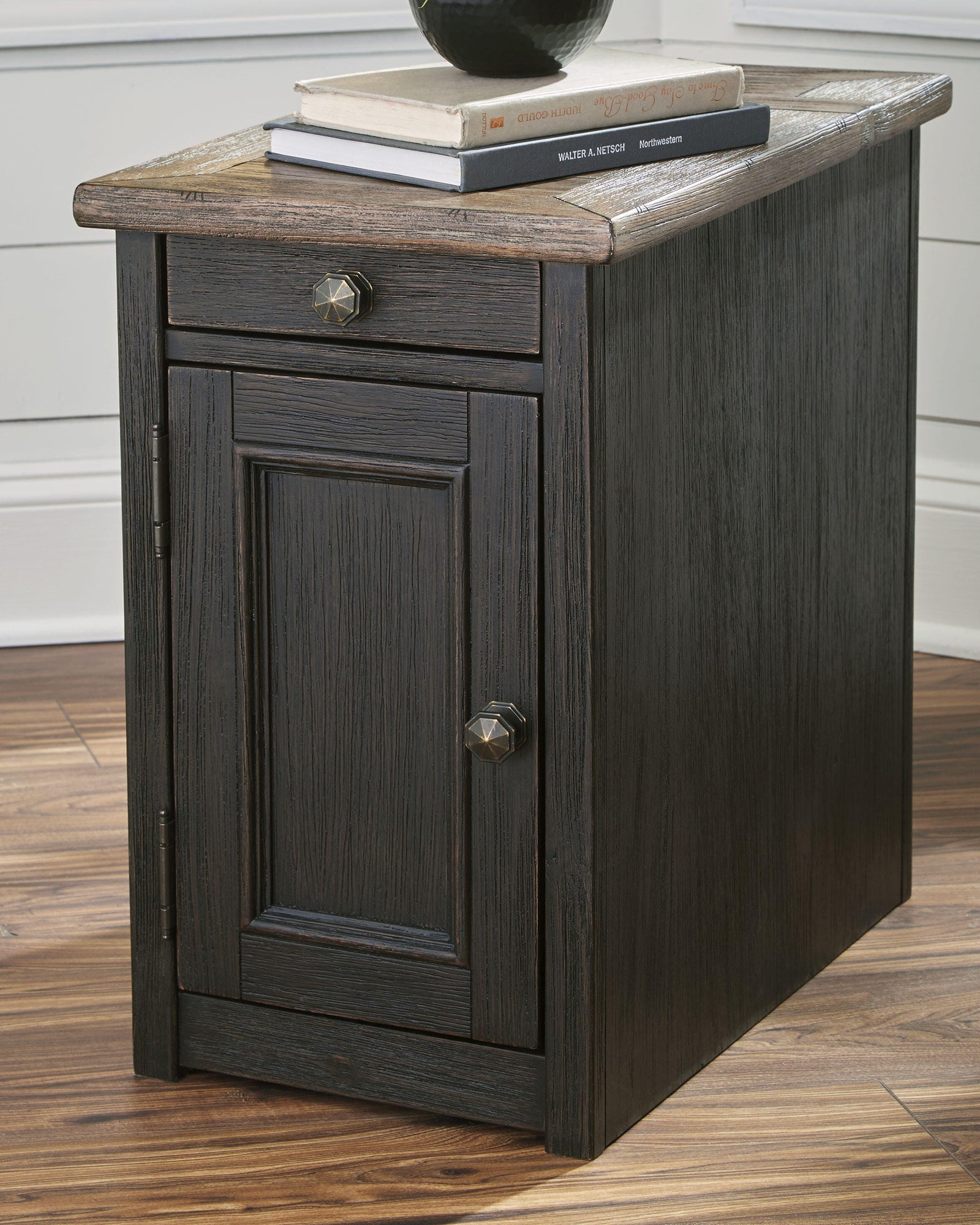 Tyler Creek Chairside End Table with USB Ports & Outlets - Grayish Brown/Black (T736-SI) - Image 2