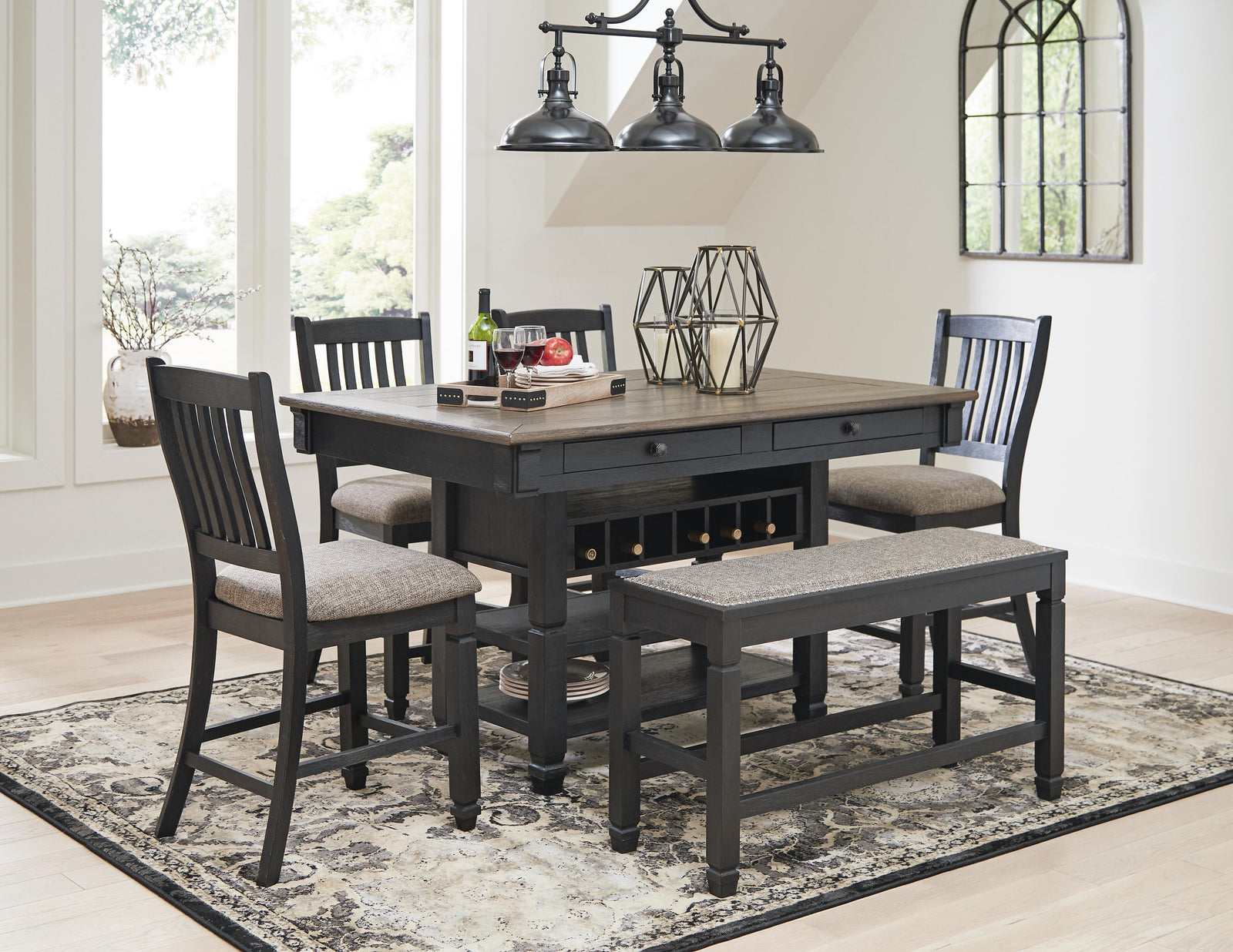 Tyler Creek Counter Height Dining Table and 4 Barstools and Bench (D736-SI) - Image 6