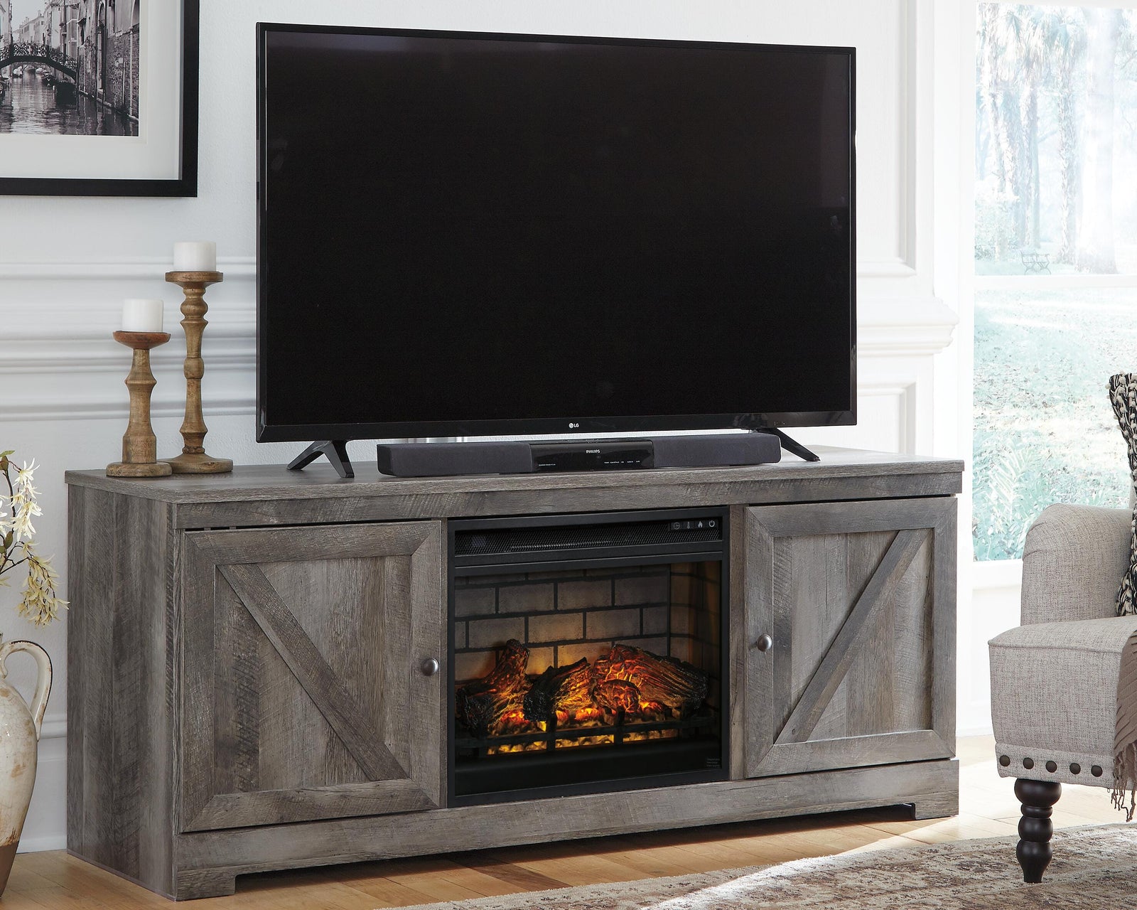 Wynnlow 63 TV Stand with Electric Fireplace (W440-SI) - Image 2