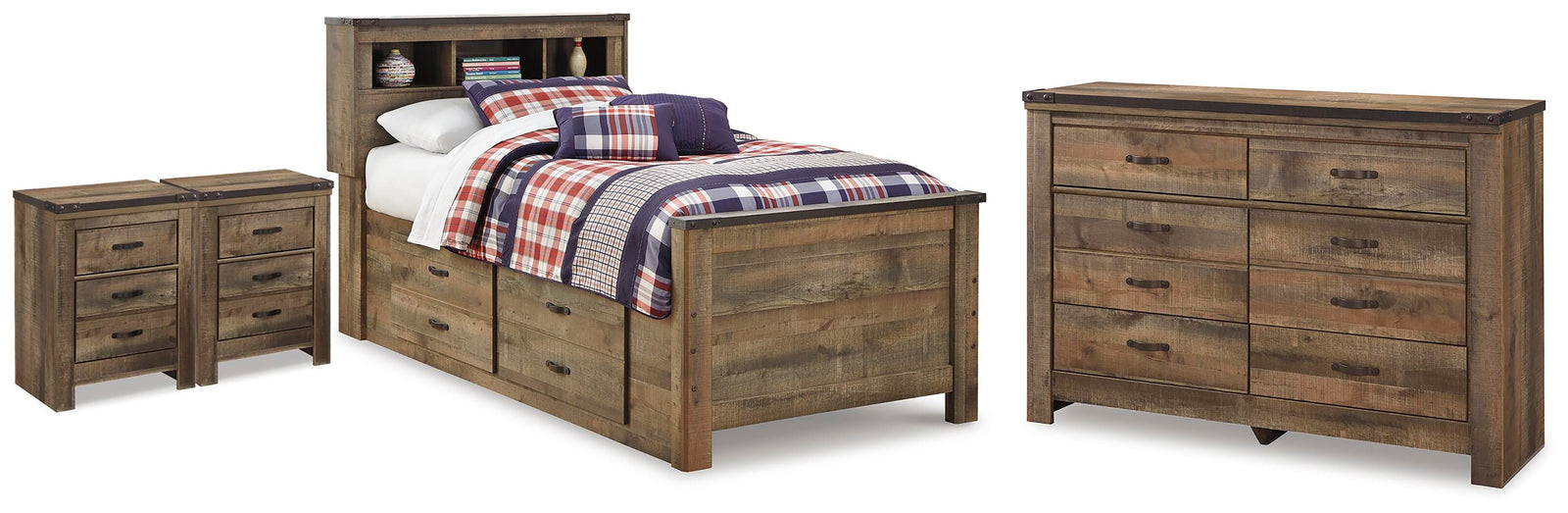 Trinell Bookcase Bed, Dresser and 2 Nightstands (B446-SI)