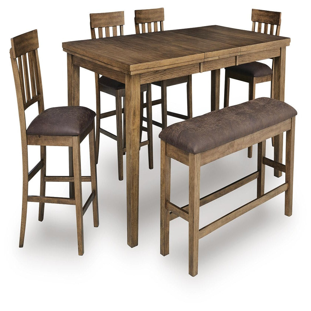 Urbinforte Counter Height Extension Dining Table, 4 Barstools and Bench (PCD592-SI)