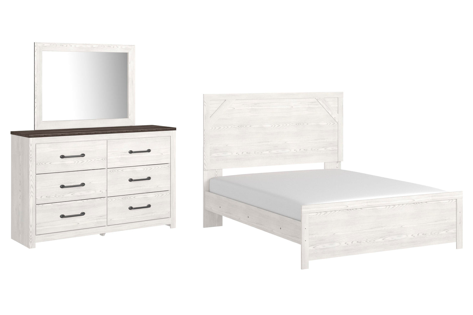 Gerridan Panel Bed, Dresser and Mirror - White/Gray (B1190-SI)