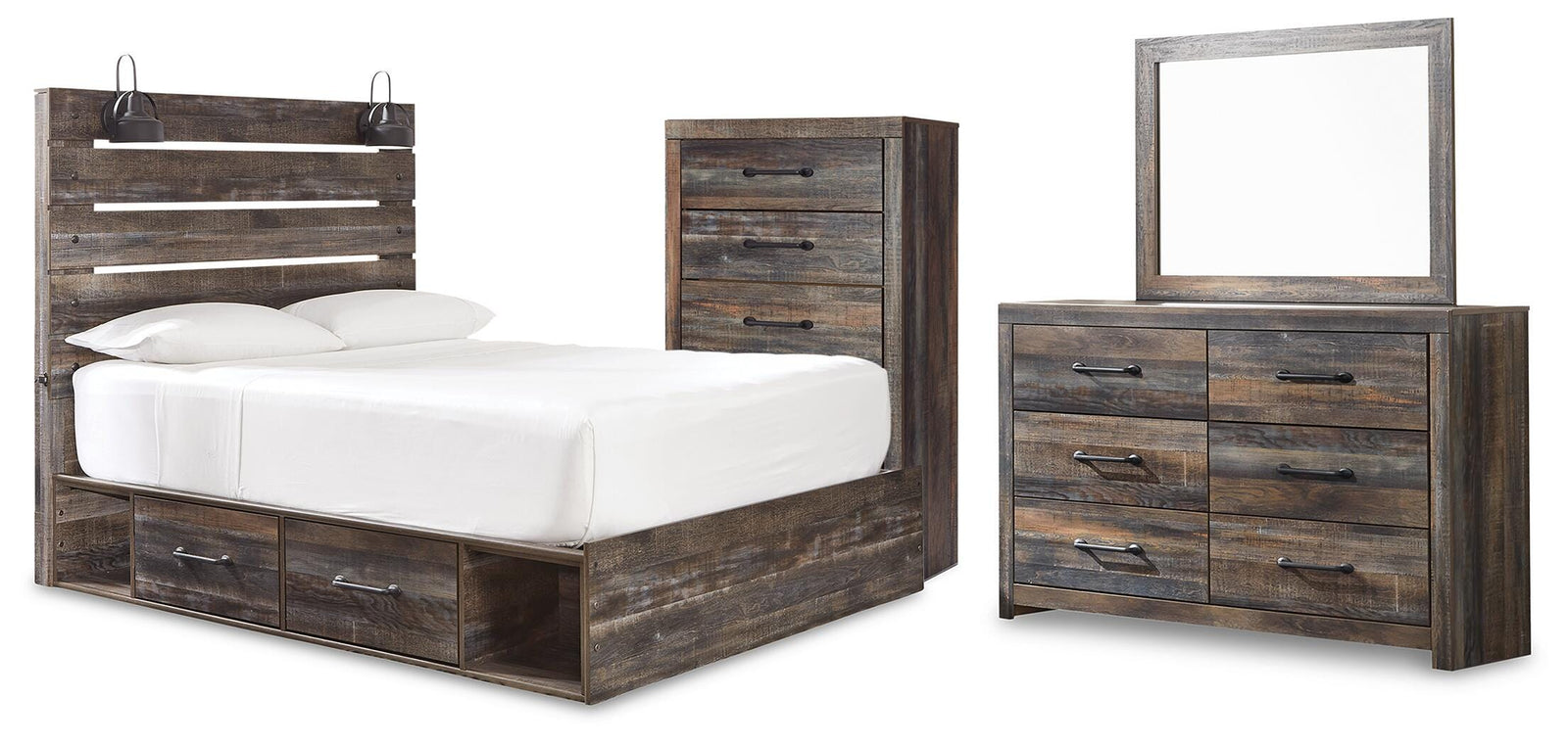 Drystan Panel Bed with Storage, Dresser, Mirror and Chest - Multi (B211-SI)