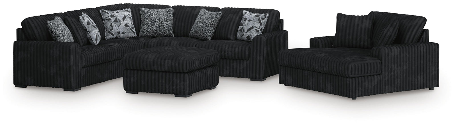 Midnight-Madness 3-Piece Sectional, Chaise and Oversized Accent Ottoman (98103-SI)