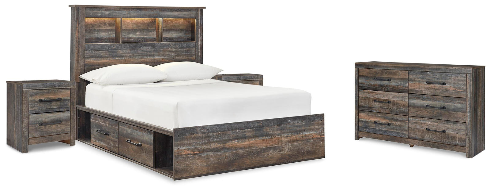 Drystan Bookcase Bed with 2 sided Storage, Dresser and Nightstand - Multi (B211-SI)