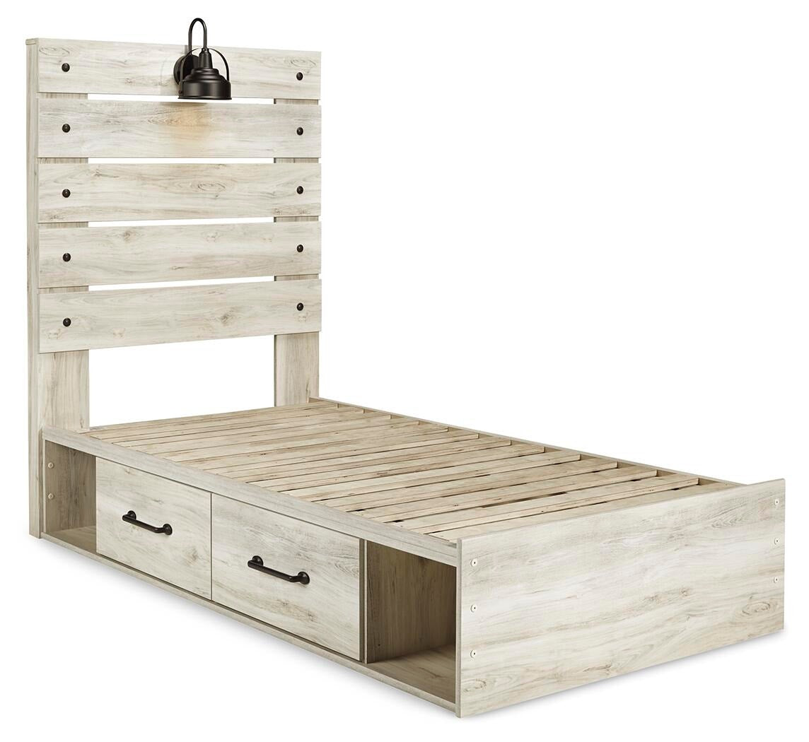 Cambeck Panel Bed with 2 Storage Drawers (Youth) - Whitewash (B192-SI) - Image 5