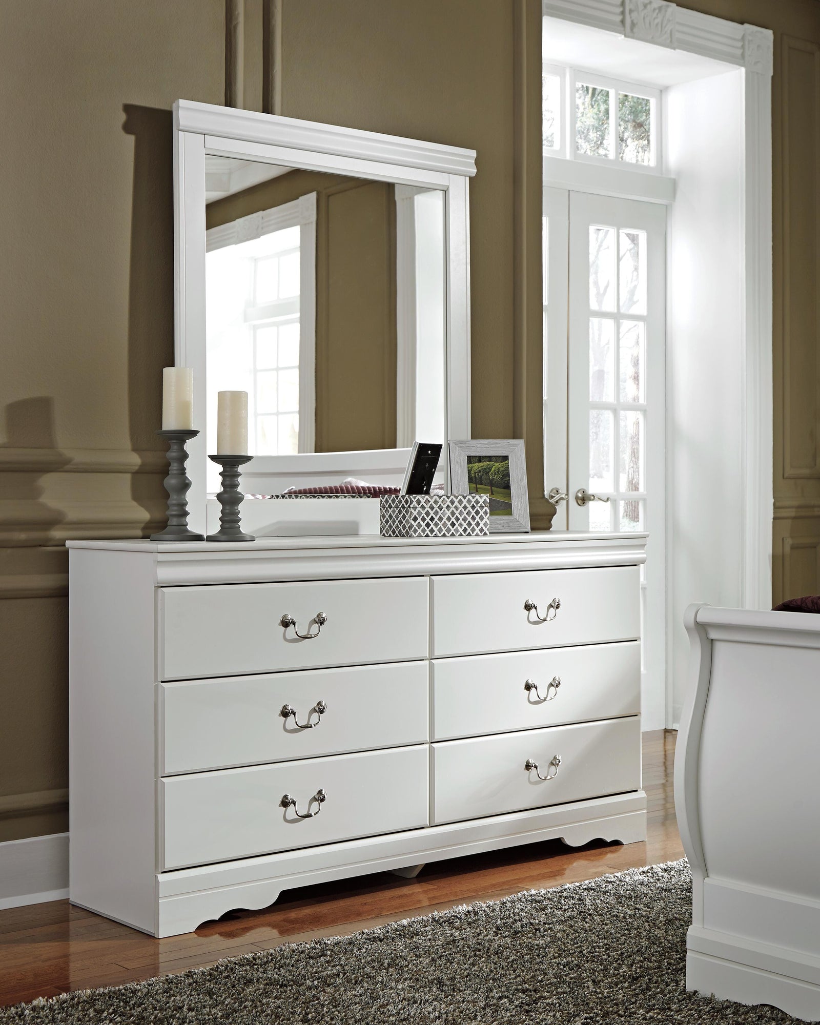 Anarasia Sleigh Bed, Dresser, Mirror and Chest - White (B129-SI) - Image 5