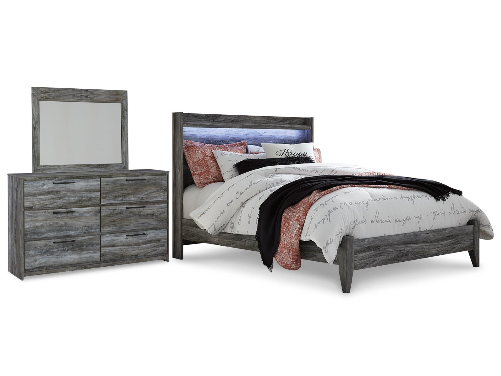 Baystorm Panel Bed, Dresser and Mirror - Gray (B221-SI)