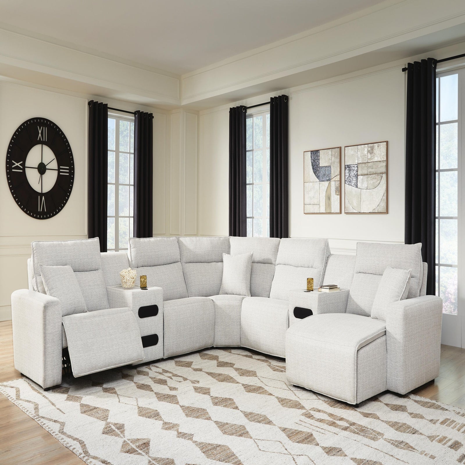 Modmax II 7-Piece Power Reclining Sectional with Chaise and Audio Consoles (65907-SI) - Image 2