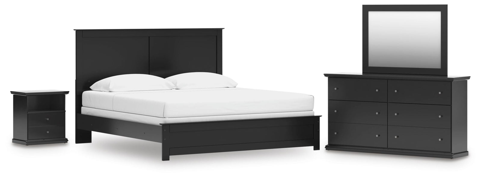Maribel Panel Bed, Dresser, Mirror and Nightstand - Black (B138-SI)