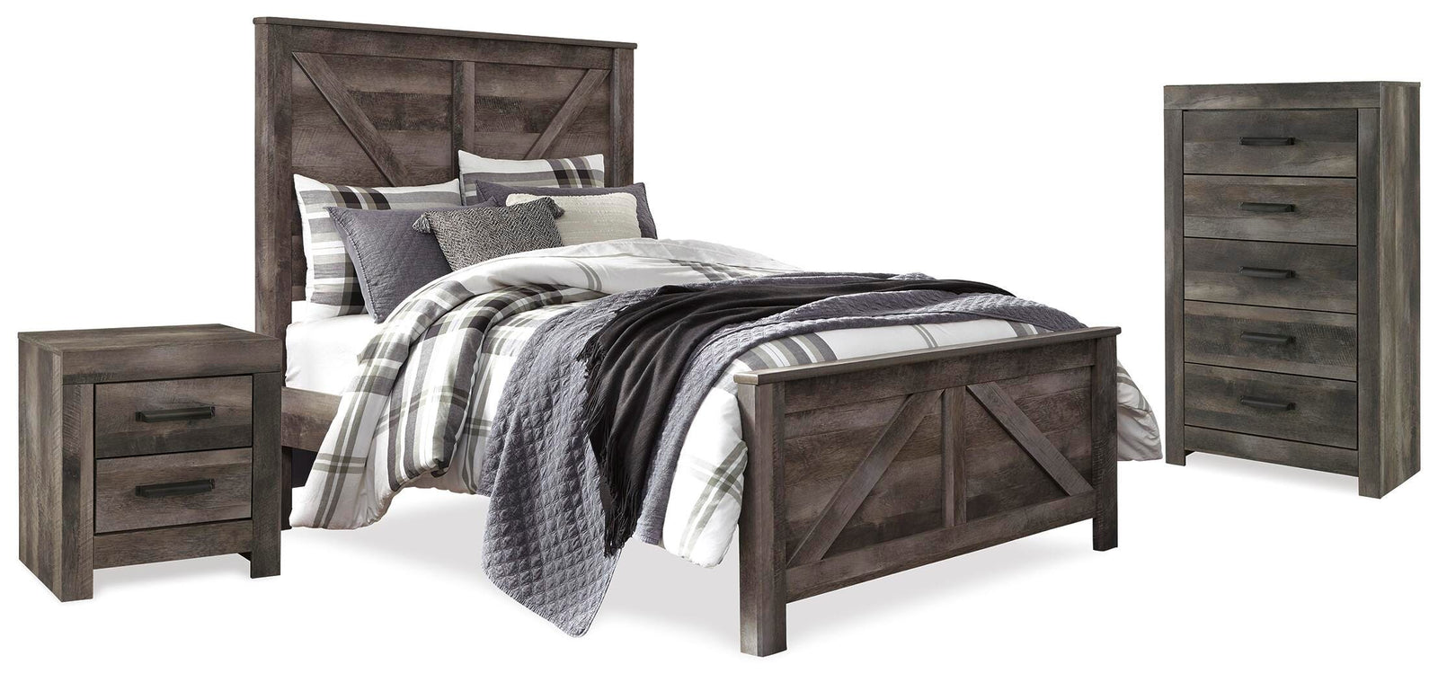 Wynnlow Crossbuck Panel Bed, Chest and Nightstand - Gray (B440-SI)