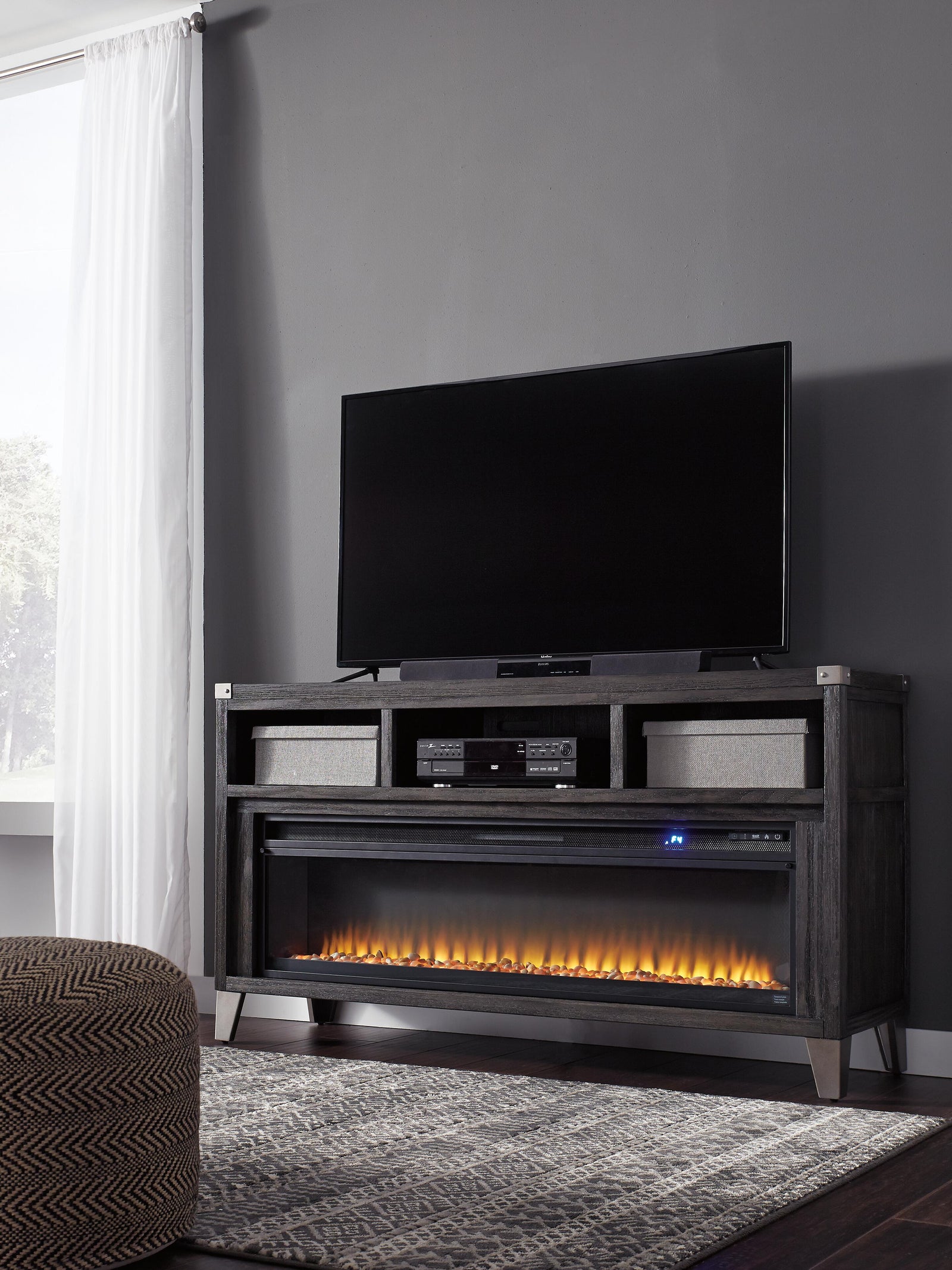 Todoe 65 TV Stand with Electric Fireplace (W901-SI) - Image 3