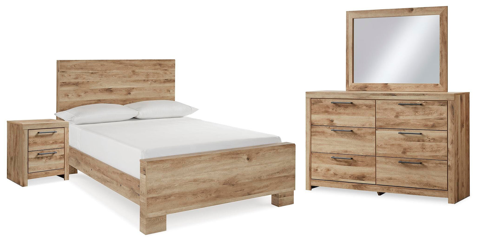 Hyanna Panel Bed, Dresser, Mirror and Nightstand - Tan Brown (B1050-SI)