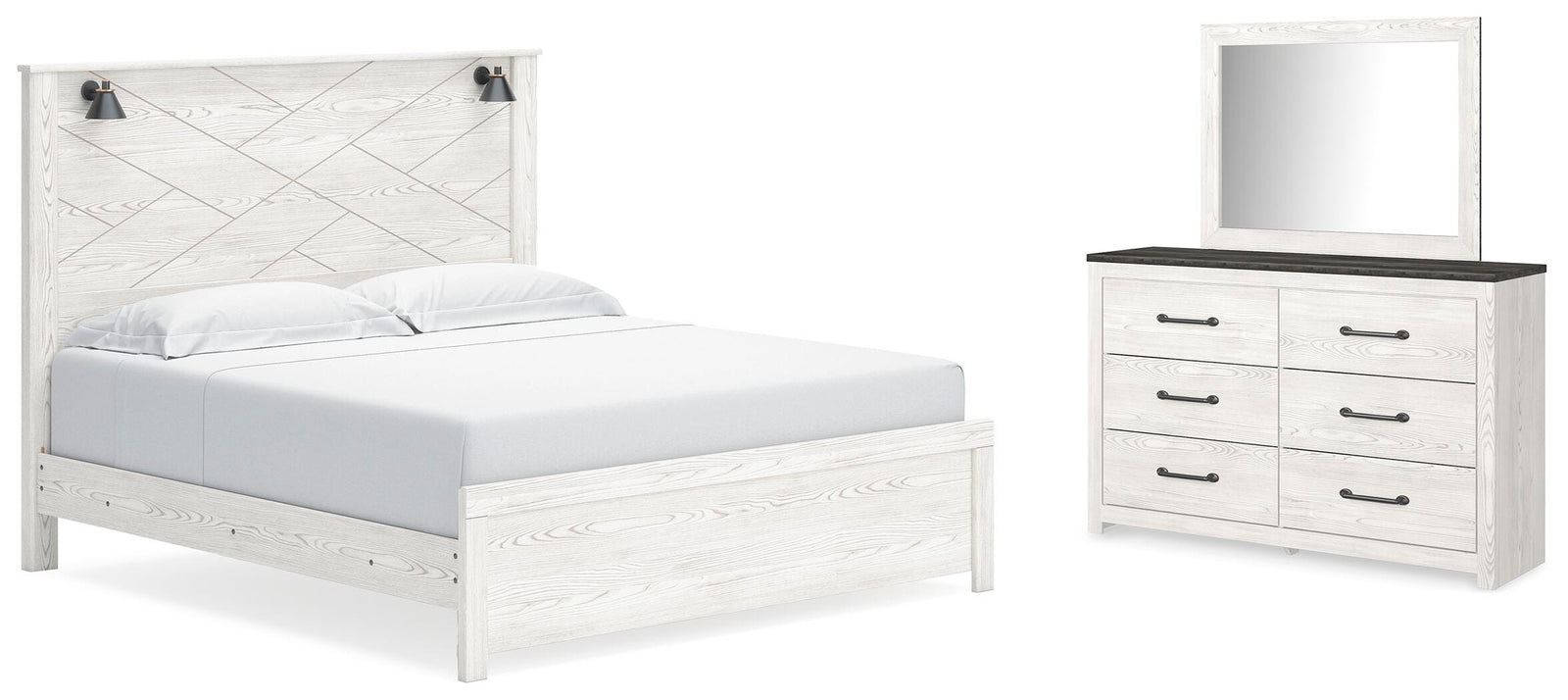 Gerridan Panel Bed, Dresser and Mirror - White/Gray (B1190-SI)
