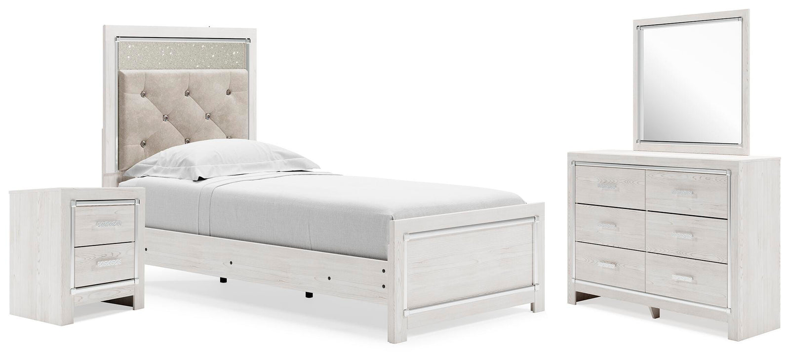Altyra Panel Bed, Dresser, Mirror and Nightstand - White (B2640-SI)