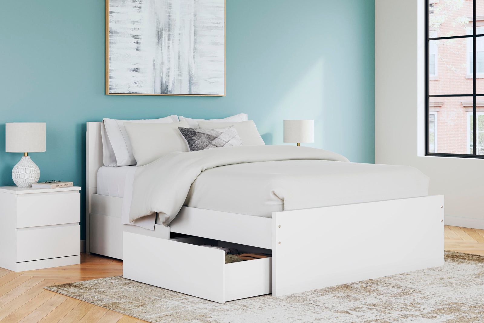 Onita Panel Platform Bed with 2 Side Storage - White (EB9630-SI) - Image 10