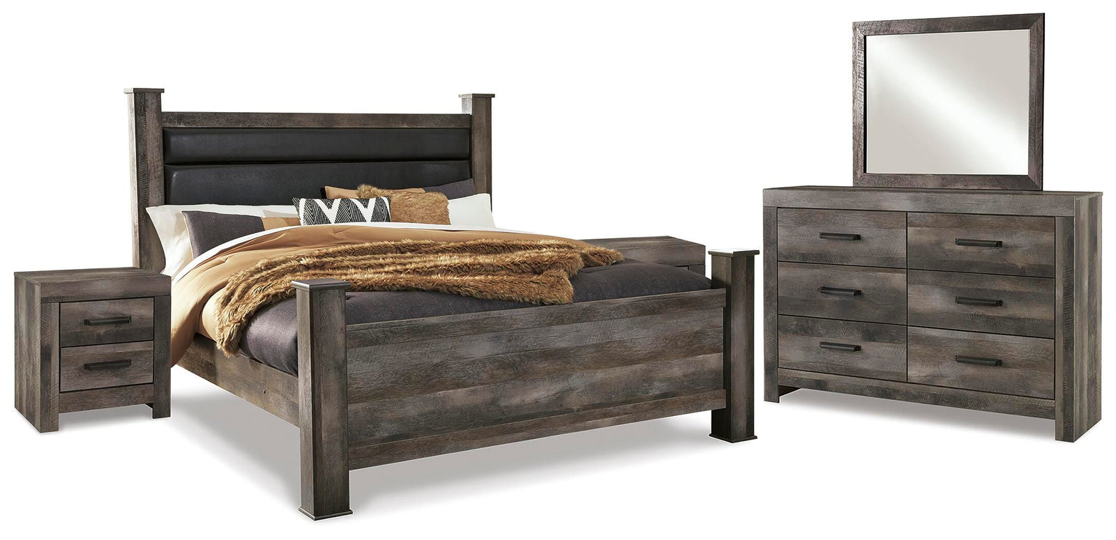 Wynnlow Poster Bed, Dresser, Mirror and 2 Nightstands - Gray (B440-SI)