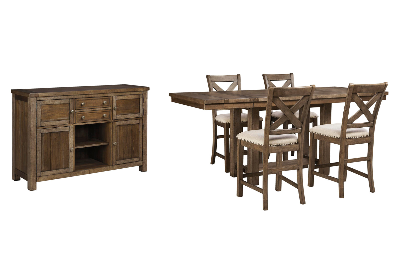 Moriville Counter Height Dining Table, 4 Barstools and Server (D631-SI) - Image 2