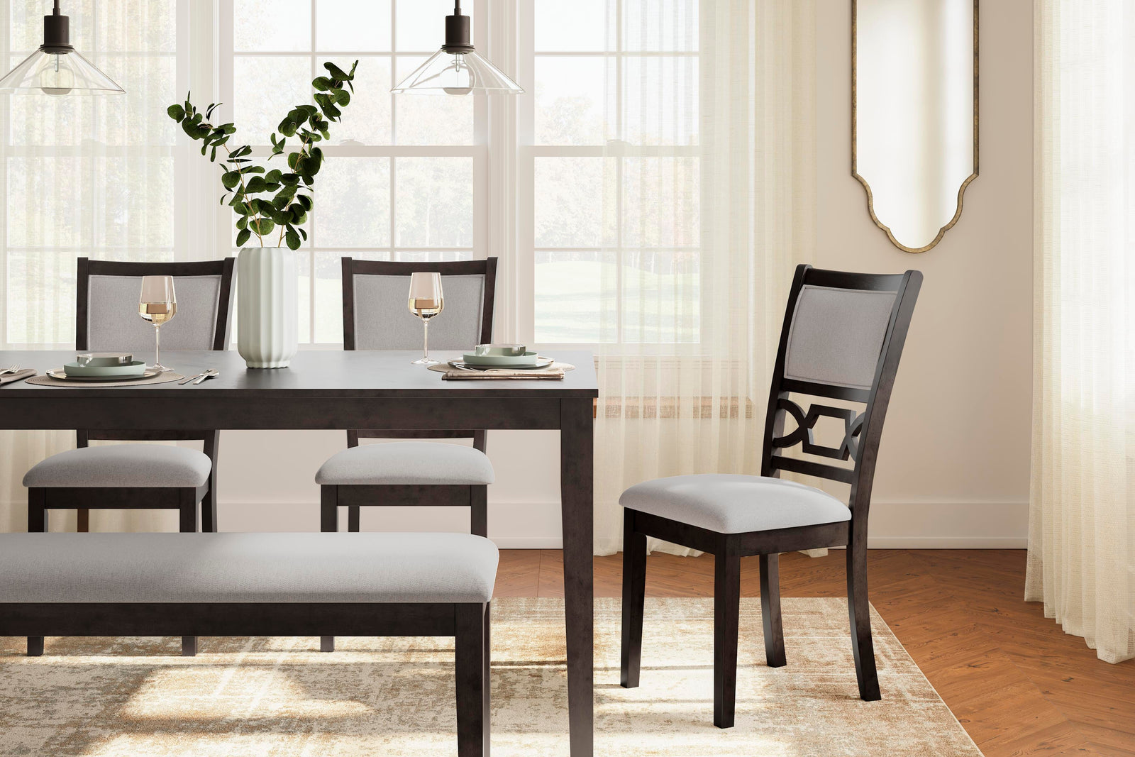 Langwest Dining Table and 4 Chairs and Bench (Set of 6) (D422-SI) - Image 5