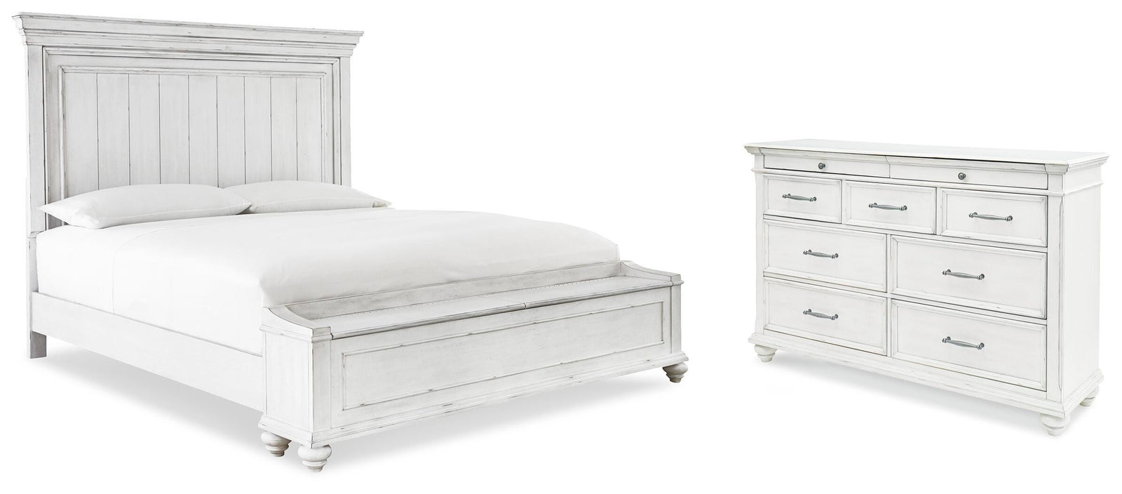Kanwyn Storage Panel Bed and Dresser - Whitewash (B777-SI)