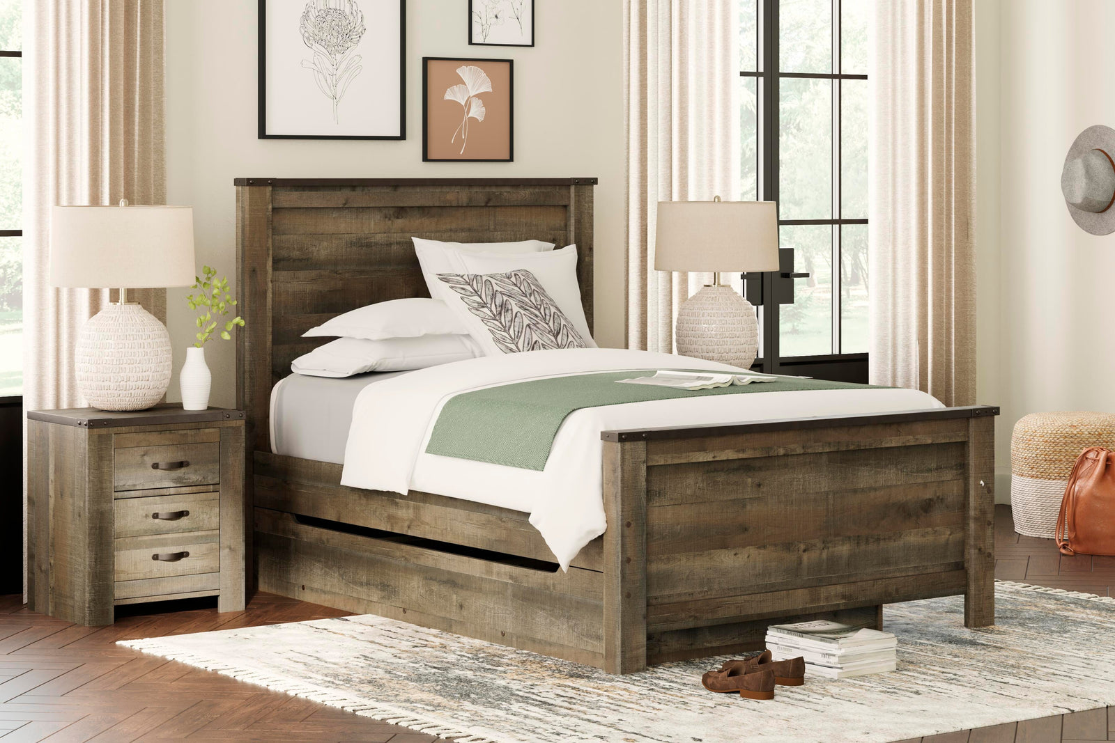 Trinell Panel Bed with 1 Large Storage Drawer (Youth) - Brown (B446-SI) - Image 2