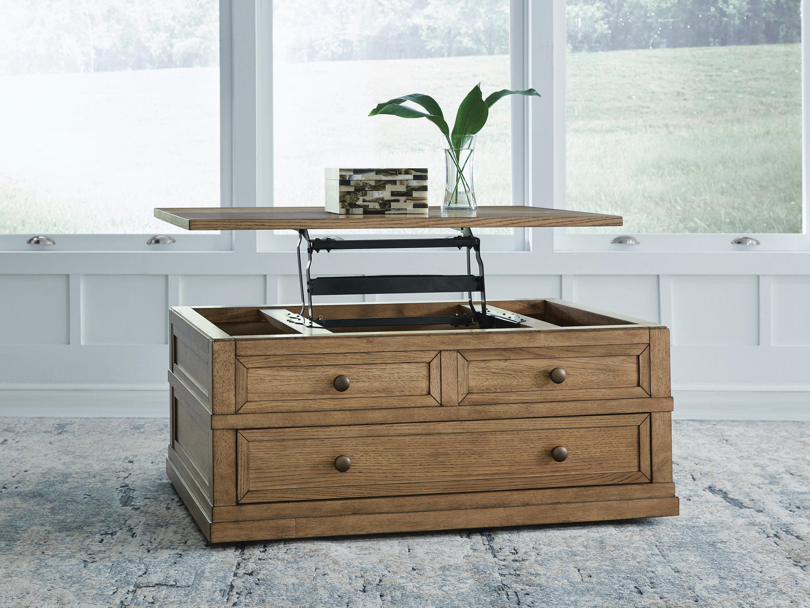 Sharlance Lift-Top Coffee Table - Light Brown (T655-SI) - Image 8