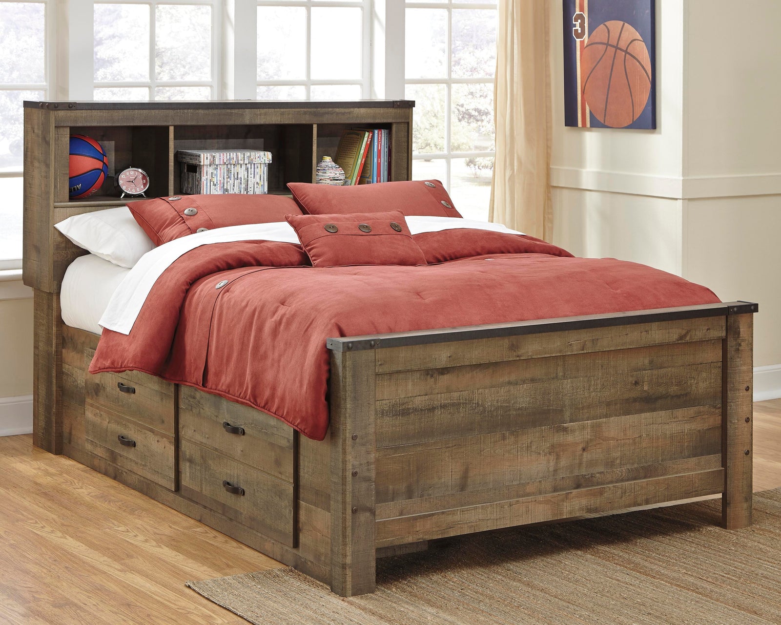 Trinell Bookcase Bed with 2 Sided Storage (Youth) - Brown (B446-SI) - Image 2