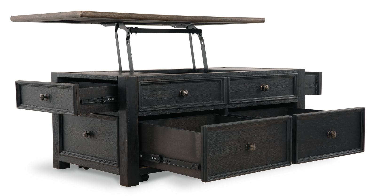Tyler Creek Coffee Table with Lift Top - Grayish Brown/Black (T736-SI) - Image 4