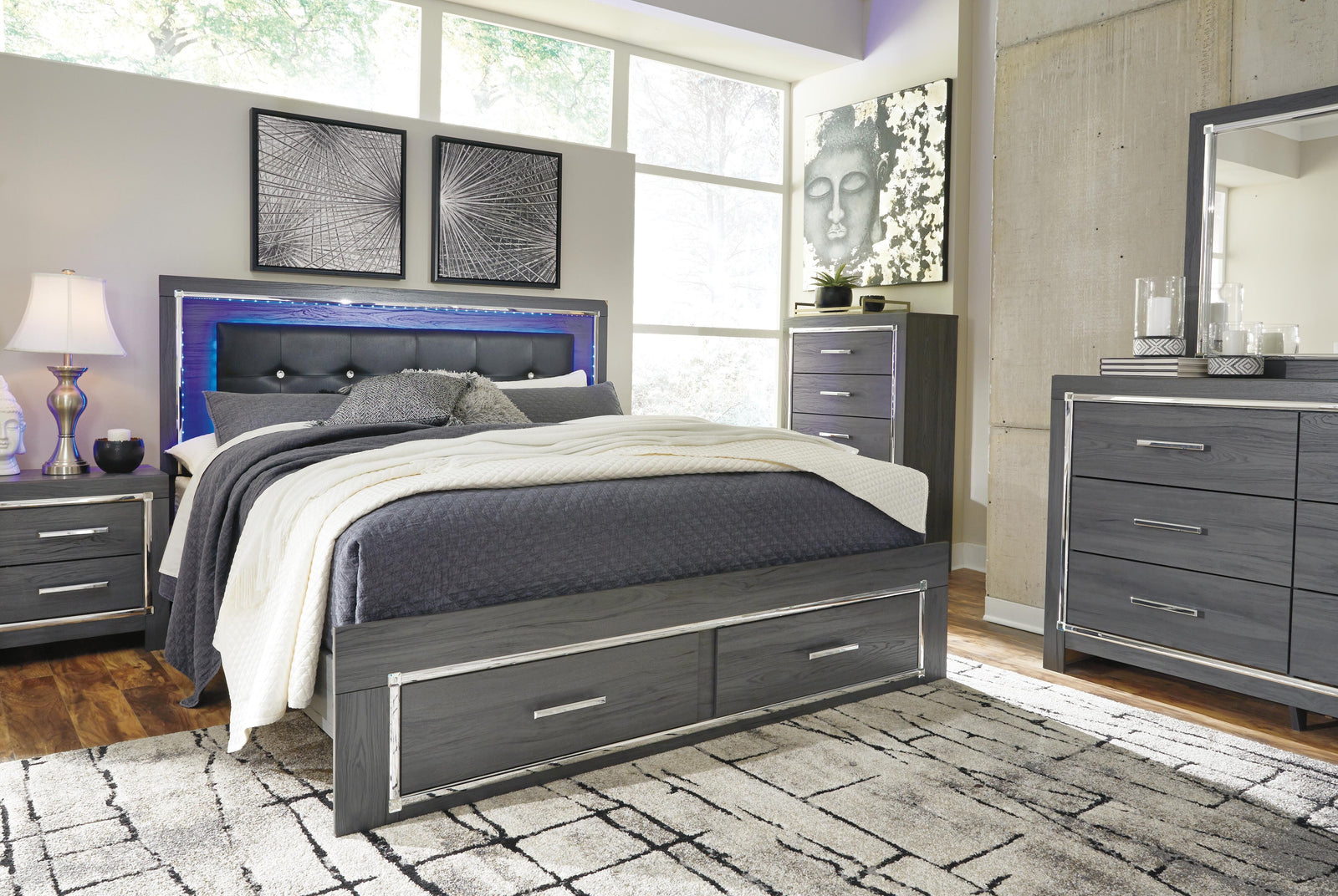 Lodanna Panel Bed with 2 Storage Drawers - Gray (B214-SI) - Image 11