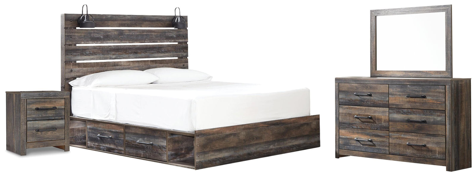 Drystan Panel Bed with Under Bed Storage, Dresser, Mirror and Nightstand - Multi (B211-SI)