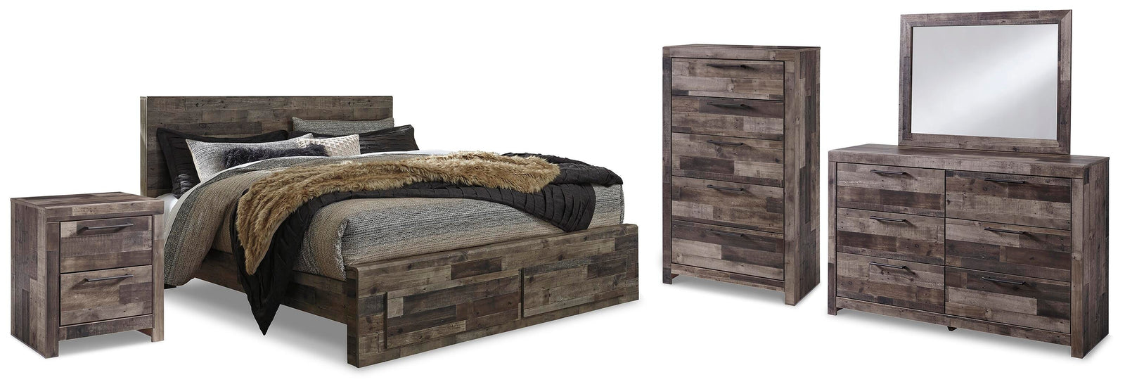 Derekson Panel Storage Bed, Dresser, Mirror, Chest and Nightstand - Multi Gray (B200-SI)