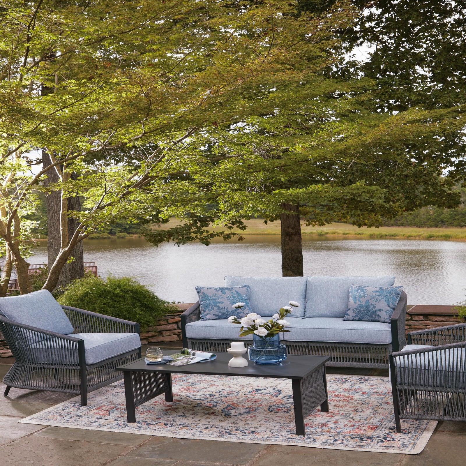 Bridges Beach Outdoor Love/Chairs/Table Set (Set of 4) (PCP391-SI) - Image 10