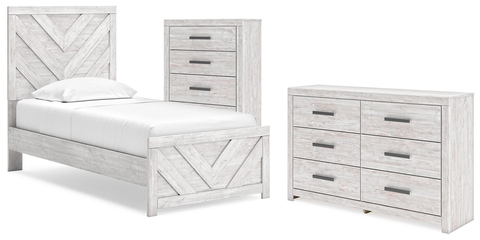 Cayboni Panel Bed, Dresser and Chest - Whitewash (B3788-SI)