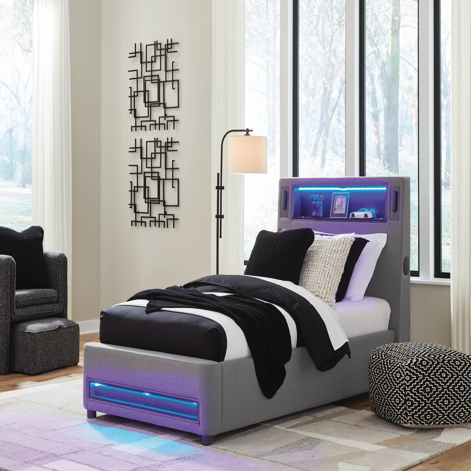 Finigale Twin Upholstered Bed with Wireless Audio (PCB2721-SI) - Image 7