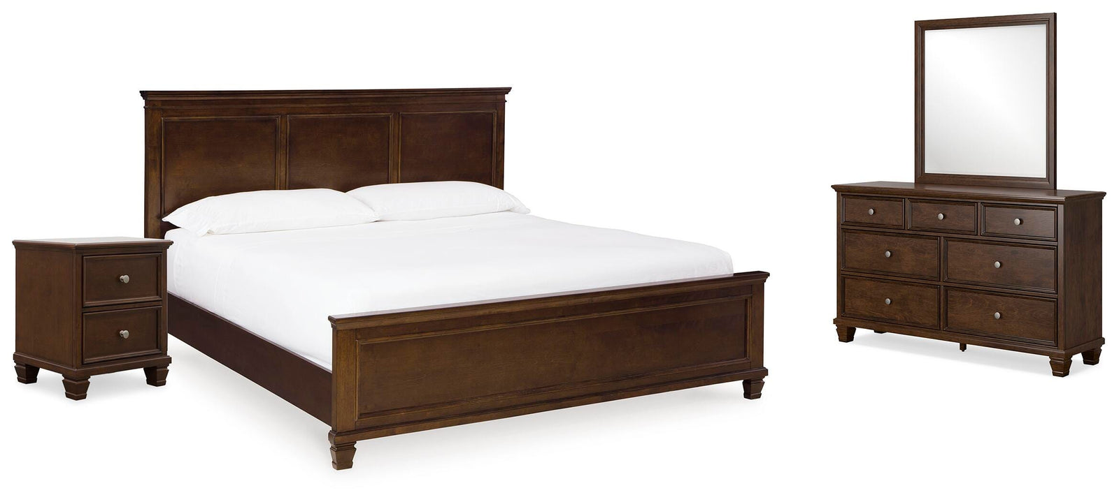 Danabrin Panel Bed, Dresser, Mirror and Nightstand - Brown (B685-SI)