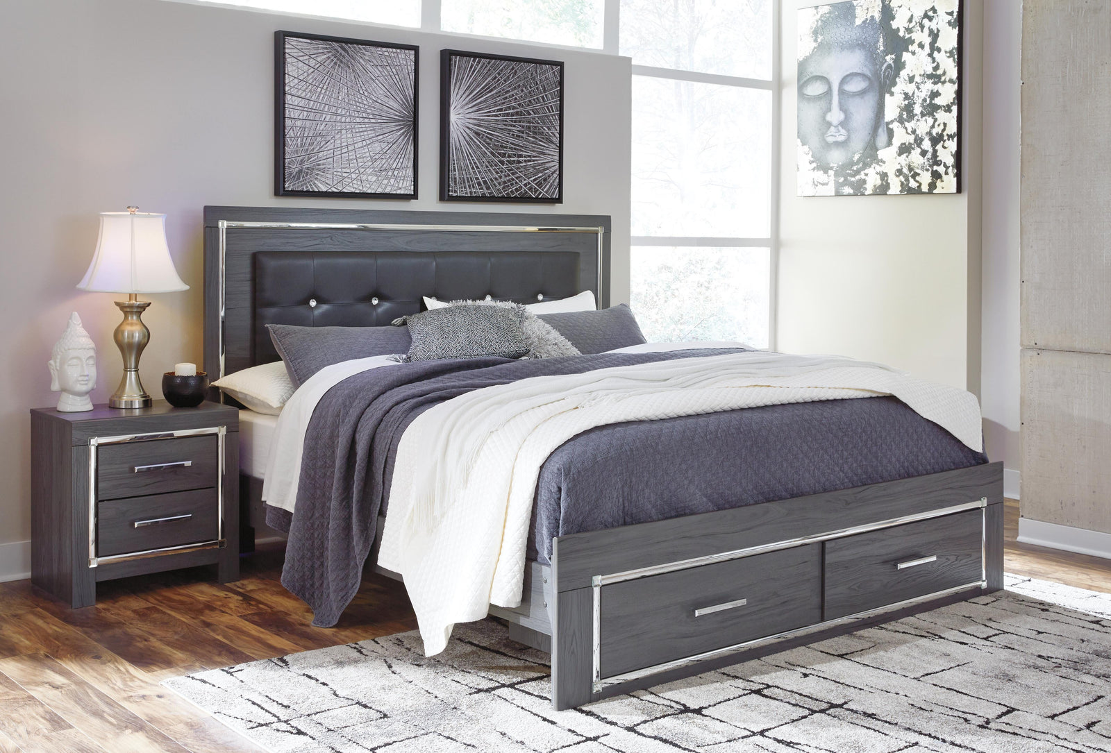Lodanna Panel Bed with 2 Storage Drawers - Gray (B214-SI) - Image 8